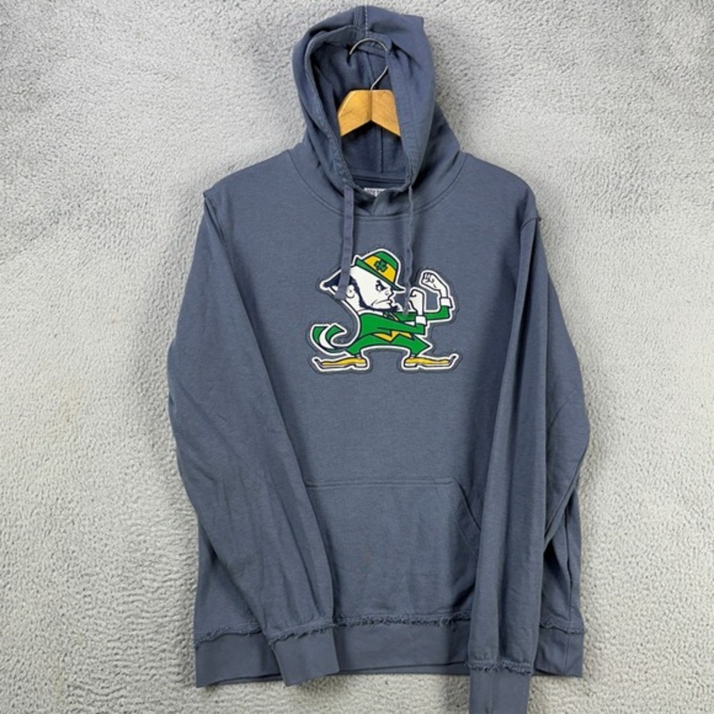 Notre Dame Fighting Irish Mens Hoodie Sweatshirt Large‎ Gray Drawstring Box Seat
